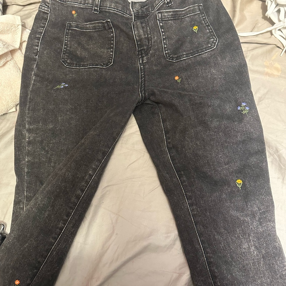 Embroidered Black Jeans for Women
